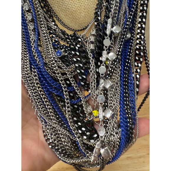 Juicy Couture Multi-Strand Statement Necklace W/ Blue Black & Silver Chains - Picture 7 of 12